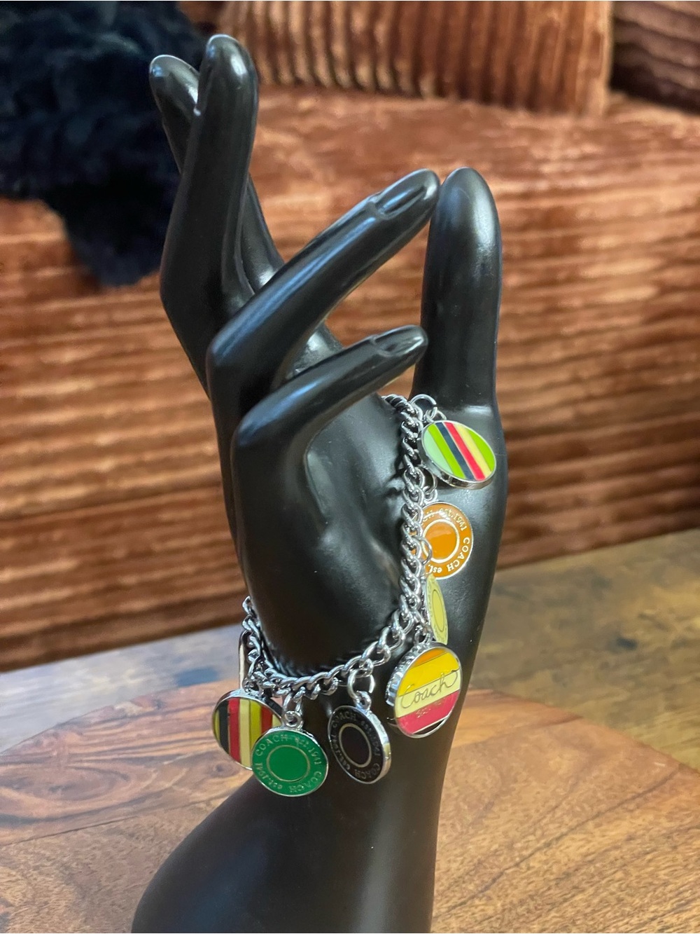 COACH Vintage Legacy Stripe Dic Charm Bracelet